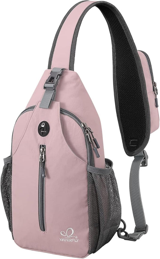 WATERFLY Crossbody Sling Backpack Sling Bag Travel Hiking Chest Bag Daypack (Pink)