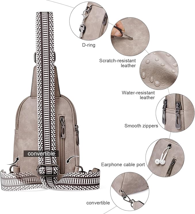 Womens Sling Bag Crossbody Bags for Women Vegan Leather Sling Backpack Daypack Fanny Pack Crossbody Purse Travel