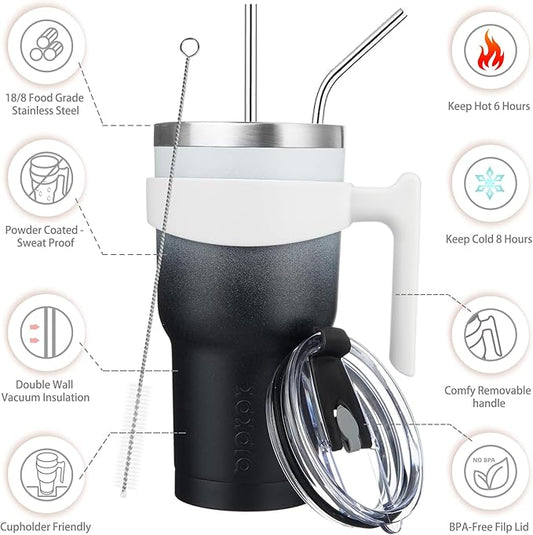 BJPKPK 30oz Tumbler With Handle Stainless Steel Insulated Tumbler Cups With Lid And Straw,Day & Night
