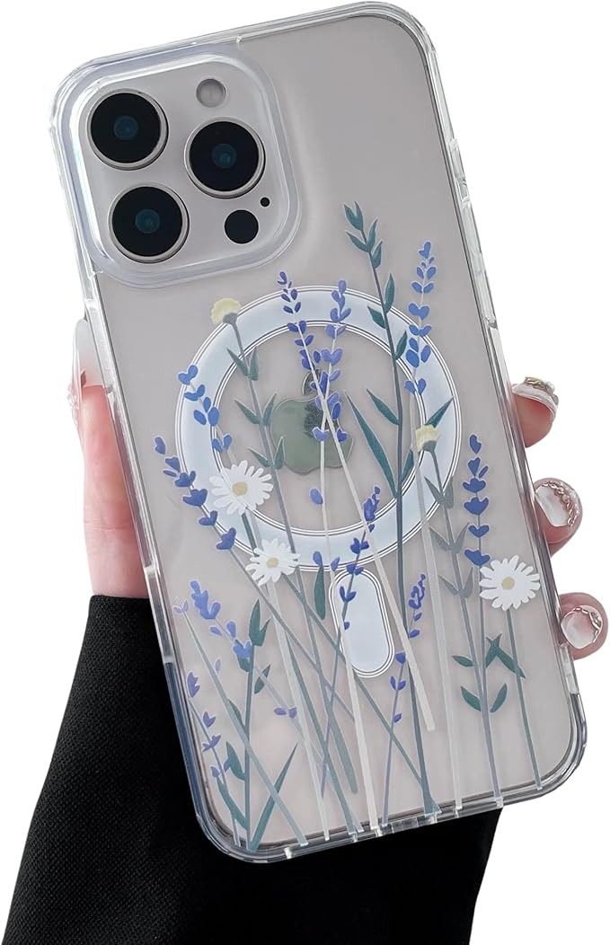 ZTOFERA for iPhone 16 Pro Max Magnetic Case Compatible with Magsafe,Aesthetic Floral Pattern Design Cute for Girl Women,Anti-Drop Protective Hard Phone Cover for iPhone 16 Pro Max-Lavender