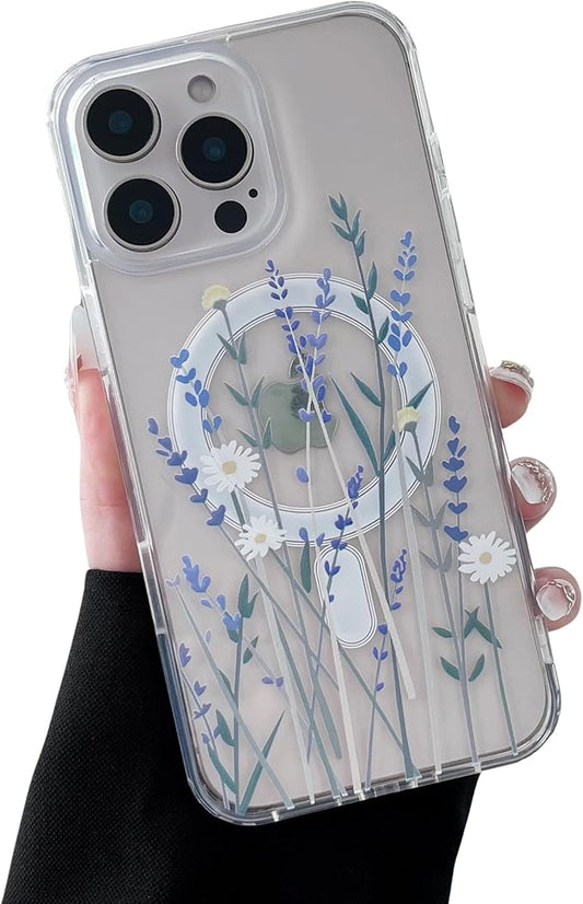 ZTOFERA for iPhone 16 Pro Magnetic Case Compatible with Magsafe,Aesthetic Floral Pattern Design Cute for Girl Women,Anti-Drop Protective Hard Phone Cover for iPhone 16 Pro-Lavender