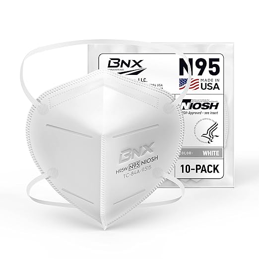 BNX N95 Mask NIOSH Certified MADE IN USA Particulate Respirator Protective Face Mask (10-Pack, Approval Number TC-84A-9315 / Model H95W) White