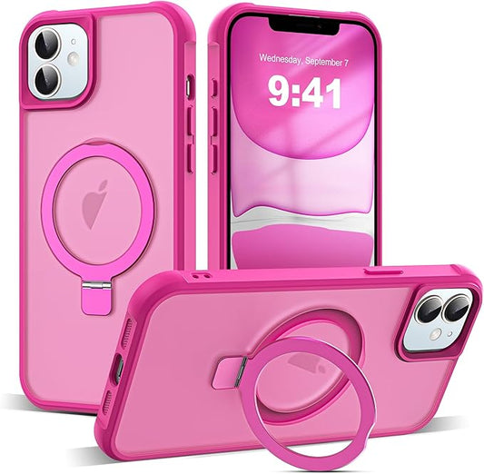 Compatible with iPhone 11 Case with Invisible Magnetic O-Ring Stand Military-Grade Translucent Case for iPhone 11 6.1" [Compatible with Mag-Safe][Great Grip Feeling], Rose
