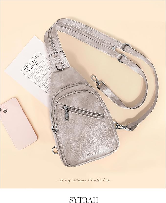 Sling Bag for Women, Crossbody Bags for Women Trendy Crossbody purse Vegan Leather Sling Backpack Chest Bag with Dual Purpose Strap, Cloud Grey