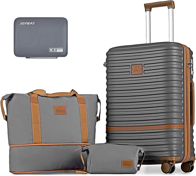 Joyway Expandable 24 Inch Luggage with Spinner Wheels, Lightweight Hard Shell Medium Checked Suitcase, 3 Piece Luggage Sets with TSA Lock, Grey