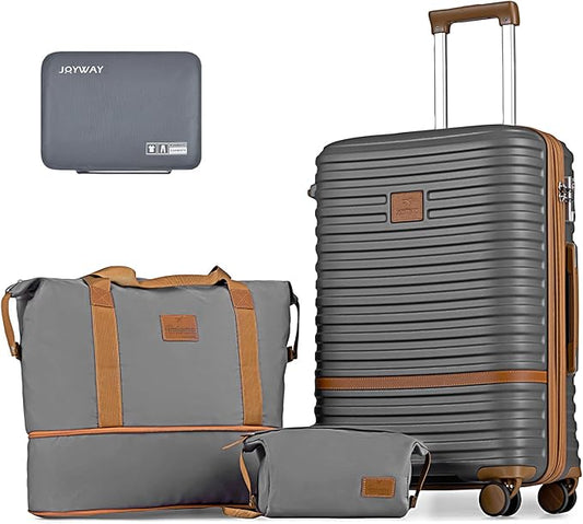 Joyway Expandable 24 Inch Luggage with Spinner Wheels, Lightweight Hard Shell Medium Checked Suitcase, 3 Piece Luggage Sets with TSA Lock, Grey