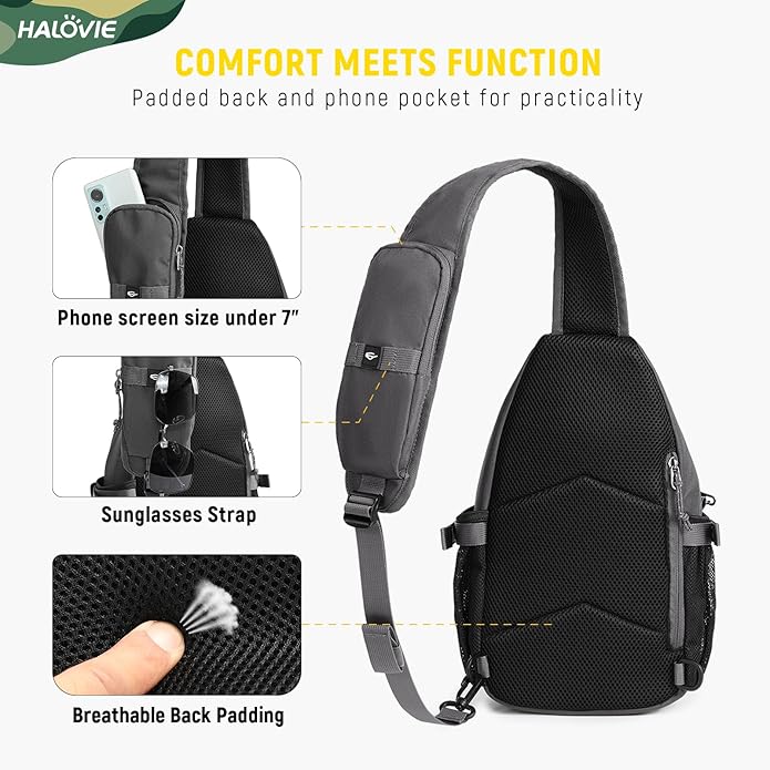 HALOVIE Crossbody Sling Bag Anti Theft Crossbody Backpack RFID Sling Backpack Lightweight Travel Hiking Chest Bag