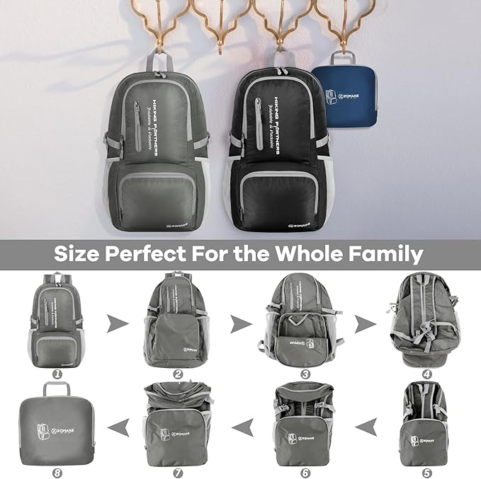 ZOMAKE Lightweight Packable Backpack - 35L Light Foldable Hiking Backpacks Water Resistant Collapsible Daypack for Travel(Dimgray)