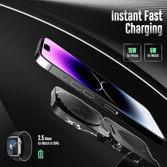Fast Wireless Charger, Magnetic Foldable 3 in 1 Charging Station for iPhone 17/16/15/14/13/12 Pro/Plus/Pro Max, 5W Portable Charger for Apple Watch9/8/7/6/5/4/SE, for Airpods