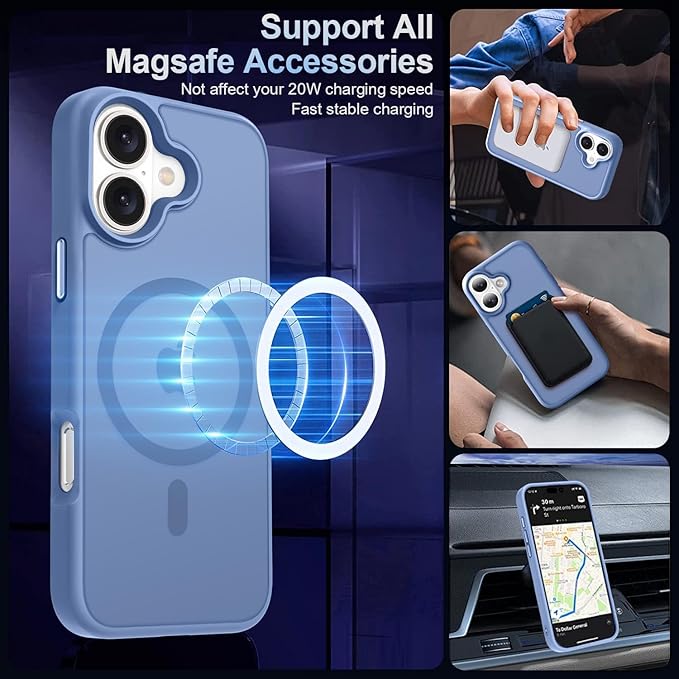 MOCCA Strong Magnetic for iPhone 16 Case, [Compatible with Magsafe][16FT Mil-Grade Drop Protection] Slim Thin Translucent Matte Protective Cover Case for iPhone 16 Phone Case 6.1", Blue