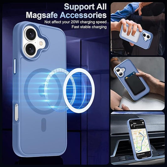 MOCCA Strong Magnetic for iPhone 16 Case, [Compatible with Magsafe][16FT Mil-Grade Drop Protection] Slim Thin Translucent Matte Protective Cover Case for iPhone 16 Phone Case 6.1", Blue