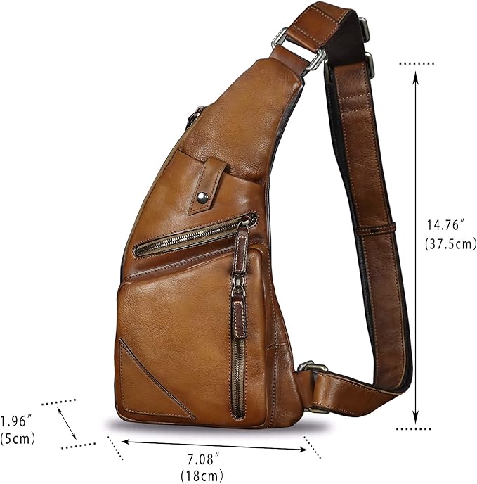 Genuine Leather Sling Bag for Men Vintage Handmade Crossbody Daypack Hiking Backpack Retro Crossbody Shoulder Bags (Brown)