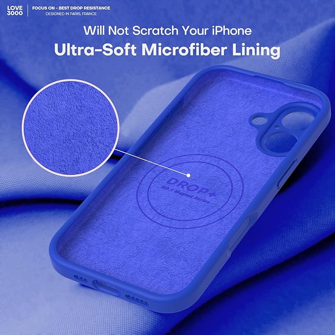 LOVE 3000 Designed for iPhone 17 Case, Premium Silicone [Compatible with Magsafe][Soft Anti-Scratch Microfiber Lining] Shockproof Protective Phone Case for Men Women 6.3", Klein Blue