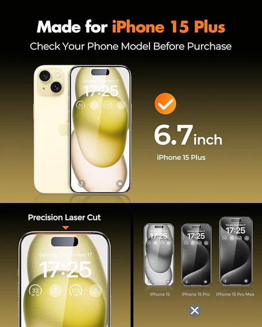 UNBREAKcable 2+2 Pack for iPhone 15 Plus Screen Protector & Lens Protector 【Military-Grade】【Easy Install】【Efficient Night Shot】9H+ Shatterproof Tempered Glass Film,Bubble-Free&Anti-Fingerprint ,Case Friendly-6.7 inch