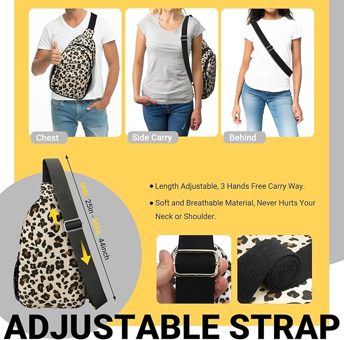 Crossbody Bags for Women, Sling Bag for Men, Small Hiking Backpack Anti Theft Lightweight for Outdoors Travel (L, Leopard)