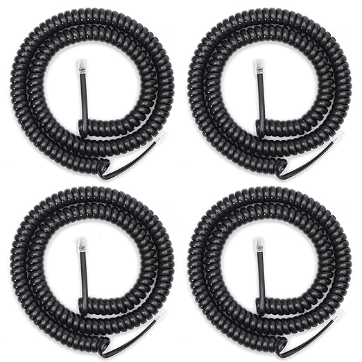 Telephone Cord, 4 Pack Phone Cord for Landline, 8Ft Uncoiled 1.4Ft Coiled No Tangle Telephone Cords for Landline Phones, Black Phone Line Cable, RJ9 4P4C