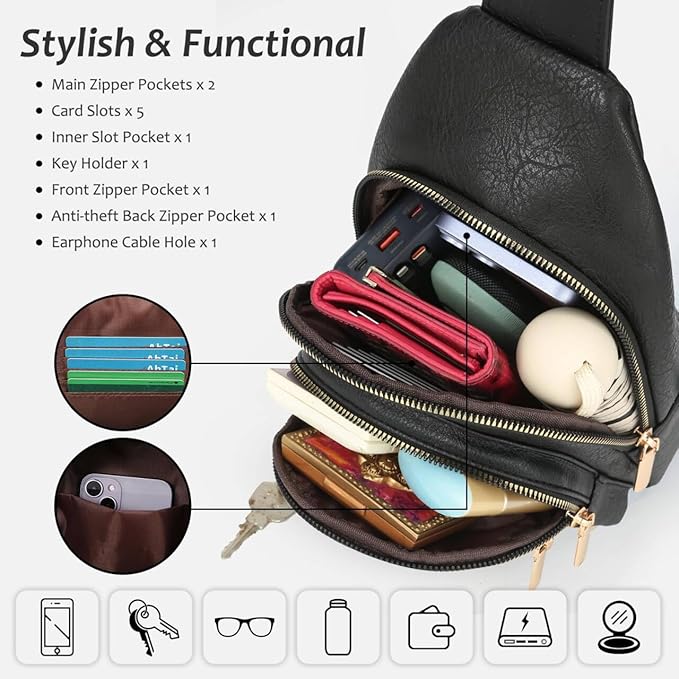 Sling Bag for Men Crossbody Chest Bag Over the Shoulder Purse Casual Sling Backpack for Travel Hiking Cycling