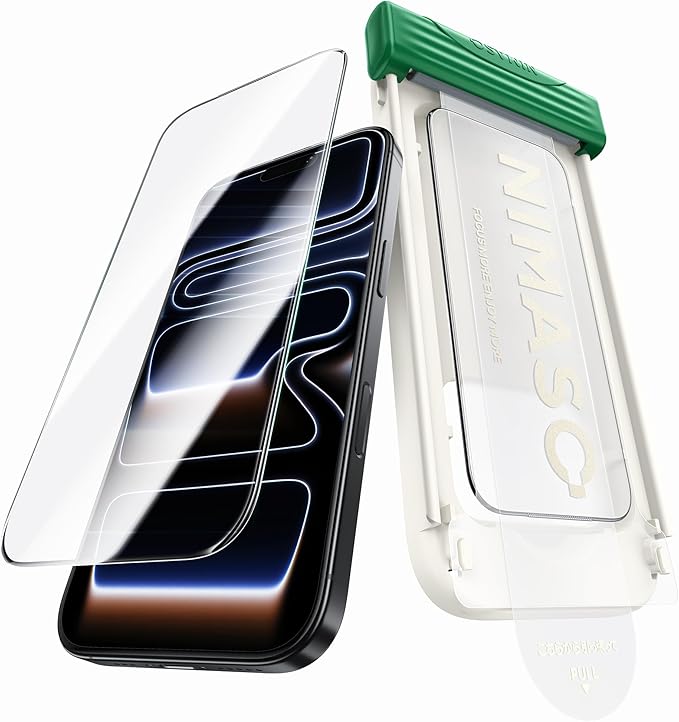 NIMASO for iPhone 17 Pro Screen Protector Full Coverage 6.3-Inch, No Bubbles No Dust, 3D Curved Edges 9H Hardness Tempered Glass, Military Grade Shatterproof, Anti-Scratch, with Roller,1 Pack