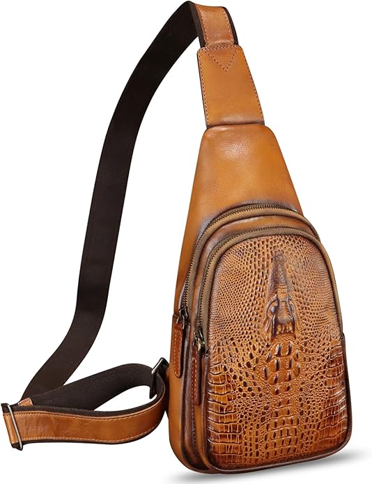 Genuine Leather Silng Bag for Women and Men Real Leather Sling Backpack Chest Purse Shoulder Crossbody Bag