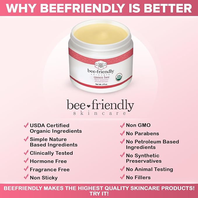 BeeFriendly Organic Vaginal Moisturizer, USDA Certified, Natural Vulva Cream For Dryness, Itching, Irritation, Redness, Chafing Of Vagina Due To Menopause & Thinning 2 oz