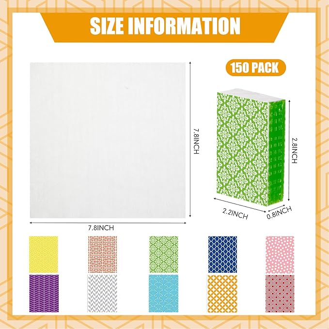 Crtiin 150 Pcs Travel Tissue Bulk Geometry Designed Pocket Tissues Small Size Individual Travel 3 Ply Paper Facial Tissues for Guests Celebration Graduation