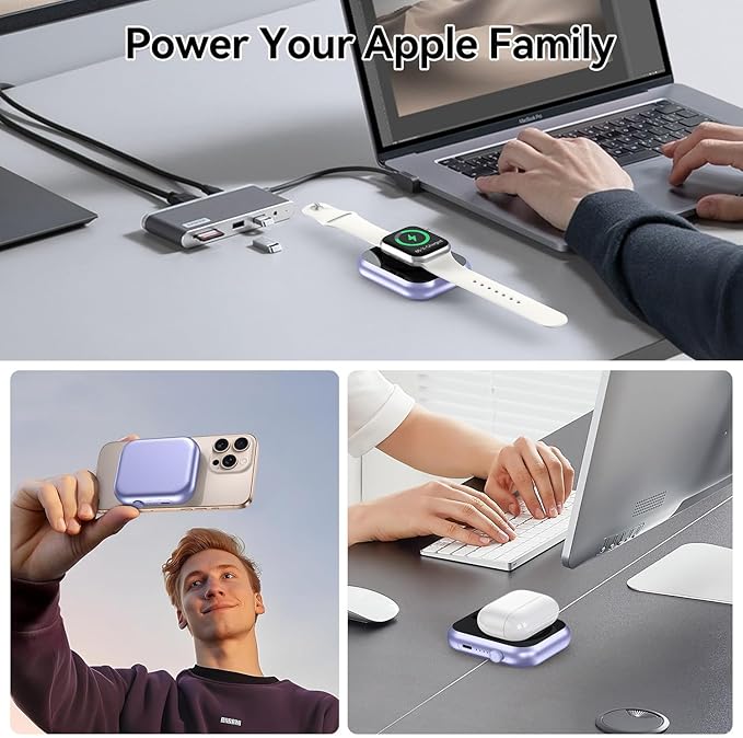 for MagSafe Battery Pack 10000mAh,3-in-1 Magnetic Power Bank,22.5W PD Fast Charging USB C in&Out Powerbank for iPhone 16/15/14/13/12,Apple Watch Series,Airpods
