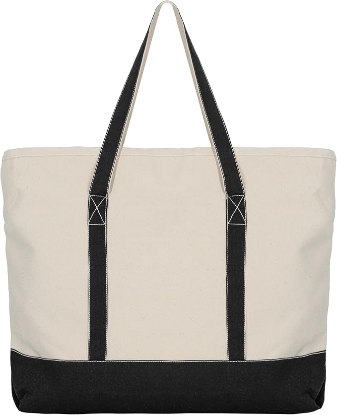 Extra Large Canvas Tote Bags with Zipper - 22 Inches Heavy Duty, Premium Zippered Tote Bag - Zip Top, 100% Organic Cotton, Sturdy, Washable Large Cotton Tote Bags - Multipurpose Canvas Shopping Bag