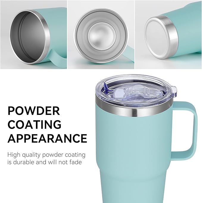 VEGOND 20 oz Tumbler with Handle Lid and Straw, Stainless Steel Insulated Travel Coffee Mug Spill Proof Double Wall Metal Tumbler Cup Keeps Drink Hot and Cold, Mint Green 1 Pack