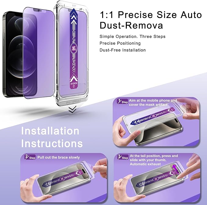 2 Pack Anti Blue Light Matte Screen Protector for iPhone 12 and iPhone 12 Pro 6.1-Inch Auto Dust Removal, No Bubbles, Tempered Glass Film, Easy Installation