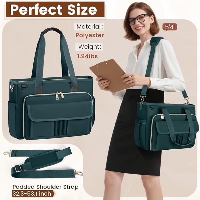 RAINSMORE Teacher Tote Bag 15.6 inch Laptop Bag for Women Work Bags Nurse Bag Lightweight Laptop Tote Computer Briefcase