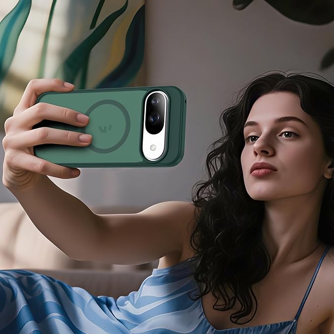 Compatible with Google Pixel 9 Case & Google Pixel 9 Pro Case with Magnetic [Compatible with Mag-Safe] Slim Translucent Matte Phone Cases with Anti-Fingerprint Tech, Green