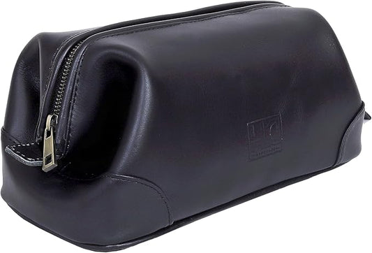 HLC Leather Toiletry Bag for Men Best Gift Premium Genuine Leather Dopp Kit Shaving Kit Organizer Travel Kit Pouch Bag for Men Large Size Black