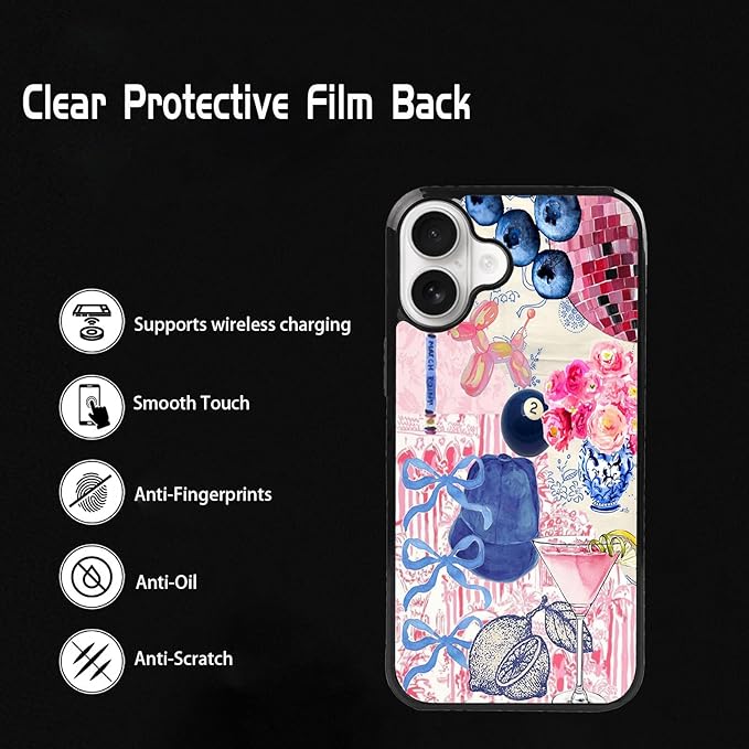 Aesthetic Collage Shockproof Protective Trendy Preppy Phone Case for iPhone 16 Plus Cute Flower Bow Cover