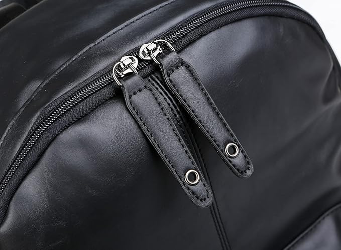 Baosha BP-08 Unisex PU Leather Computer Laptop Bag 15.6 inch Backpack Shoulder Bags Travel Hiking Rucksack Casual Daypack Black