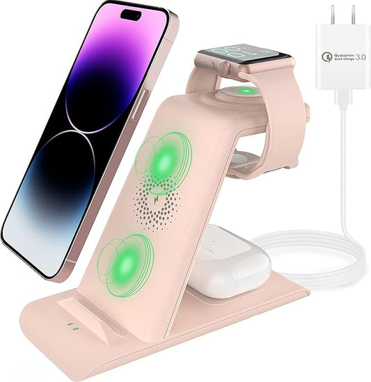 HATALKIN 3 in 1 Wireless Charging Station Compatible for Apple Products Multiple Devices Charger for Apple Watch Ultra 11 10 9 8 7 SE AirPods Pro iPhone 17 16 15 14 13 Pro Max/X/XS Fast Charger Stand