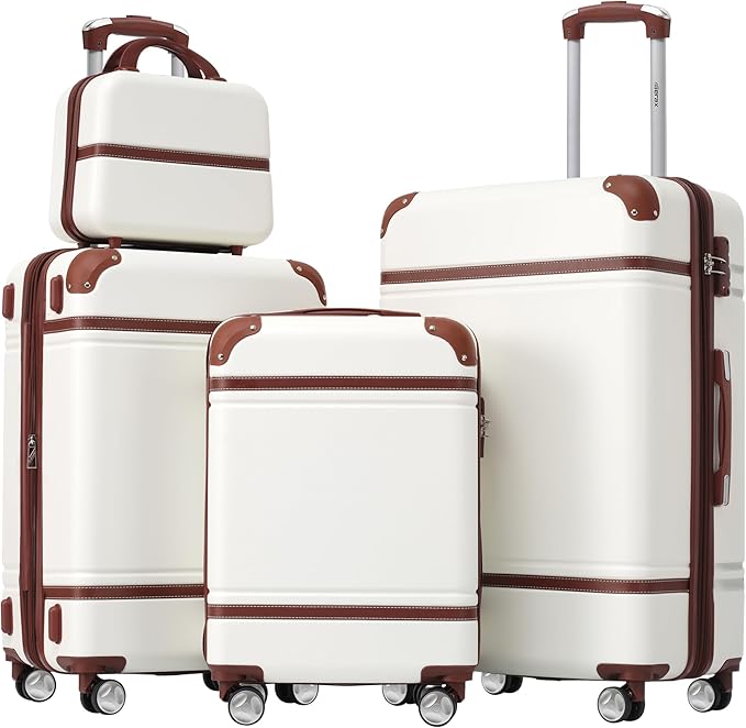 Merax Luggage Set 3 Piece Suitcase Set with Cosmetic Case Expandable Spinner Wheels Vintage Luggage Sets(White,20"+24"+28")