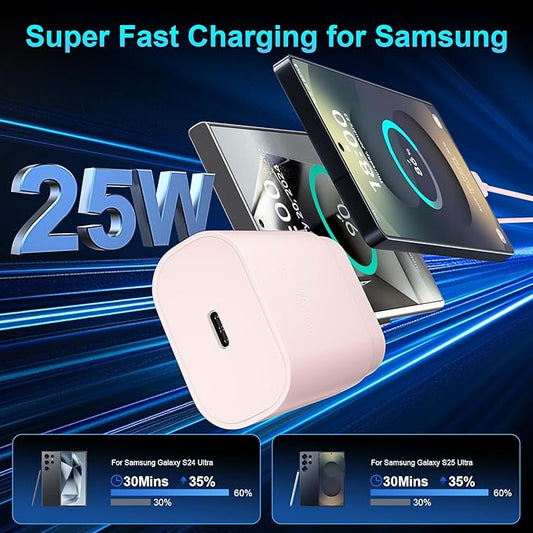 Super Fast Charger Type C, 25W USB C Wall Charger Fast Charging for Samsung Galaxy S25 Ultra/S25/S25+/S24+/S24 Ultra/S24/S24+/S23 Ultra/S22 Ultra/S21 Ultra with 10FT Long Type C Charger Cable 2Pack