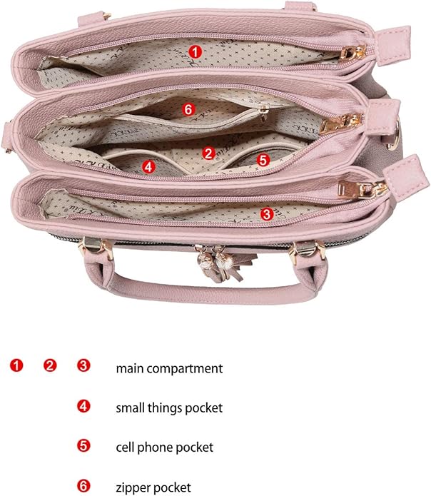 KKXIU Women Satchel Bags Handle Shoulder Handbags and Purses Pockets Zipper Leather Crossbody Bags