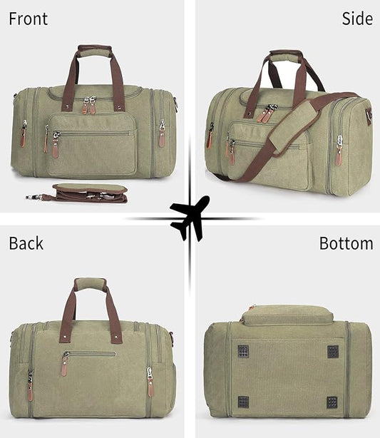 Sechunk Duffle Bag Canvas Large Outdoor Shoulder Bag Overnight Handbag Travel Tote Luggage Weekender Bag