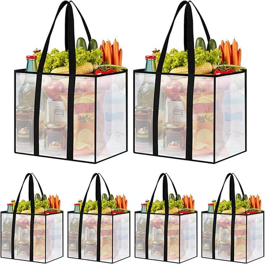 6 Pack Reusable Grocery Bags, Heavy-Duty Shopping Bags with Sturdy Handles, Water-Resistant & Foldable Organizer, Shopping Bags for Groceries, Market, Car Trunk, Multi-Purpose, 33L