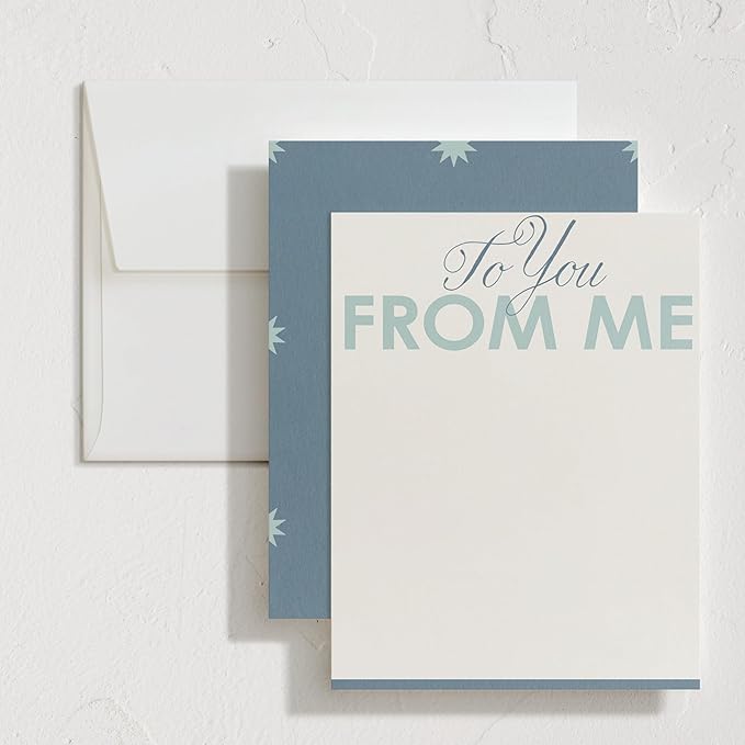Minted To You From Me Stationery Set, Set of 10, Flat Note Cards & Envelopes for Invitiations and Handwritten Thank You Messages, Blue Star Backer Design, Gifts for Men or Women, Luxurious Paper