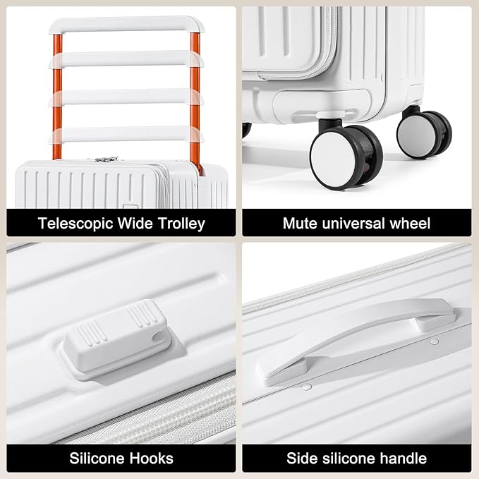 Joyway Hardshell Carry on Luggage with Front Pocket, Lightweight Hardside 20 Inch Suitcase with Spinner Wheels and TSA Lock (White, Carry on Luggage-20 Inch)