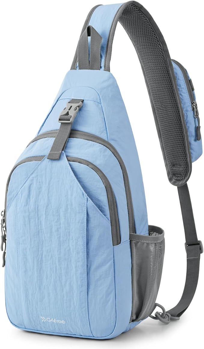 G4Free Sling Bag RFID Blocking Sling Backpack Crossbody Chest Bag Daypack for Hiking Travel (Light Blue)
