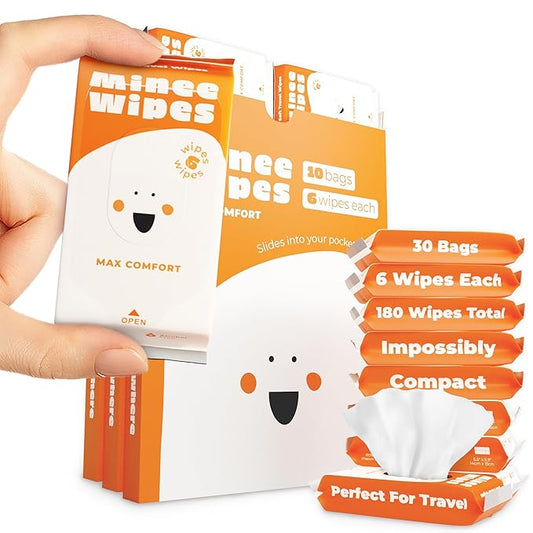 Impossibly Compact Travel Wipes - Skin-Friendly Wet Wipes, Hypoallergenic & Unscented for Adults, Kids & Baby Care - 30 Pack Total 180 Wipes