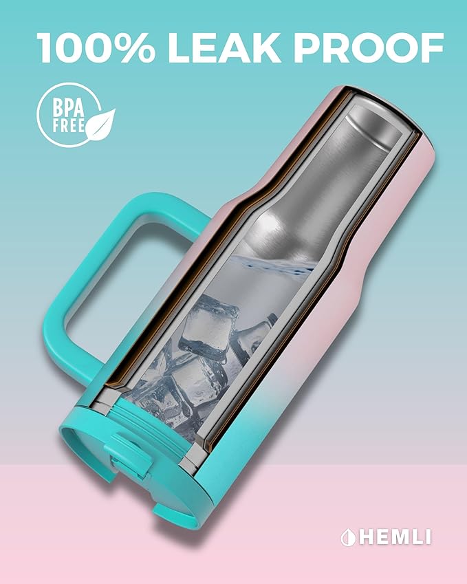 40 Oz Tumbler with Handle and Straw, Insulated Tumbler with Leakproof 2-in-1 Lid and Straw, Reusable and Portable Water and Coffee Stainless Steel Travel Mug, Vacuum Insulated