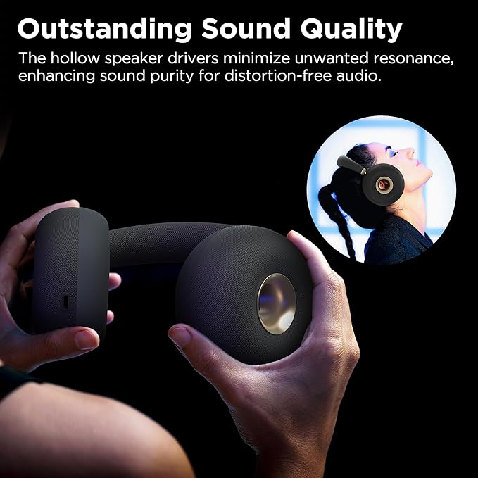 Open Ear Wireless Headphones, Bluetooth 5.3 Over-Ear with Removable Noise-Canceling Ear Caps, Dual-Driver HiFi Sound, 24H Battery Life Comfortable Fit, Type-C Fast Charging for Travel, Work, Office