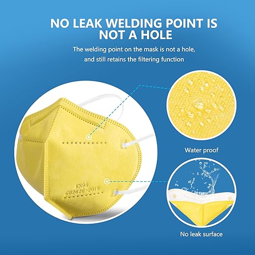 akgk KN95 Face Mask 50 PCS, Breathable Protection Masks, 5-Ply KN95 Yellow Masks, Cup Dust Safety Masks