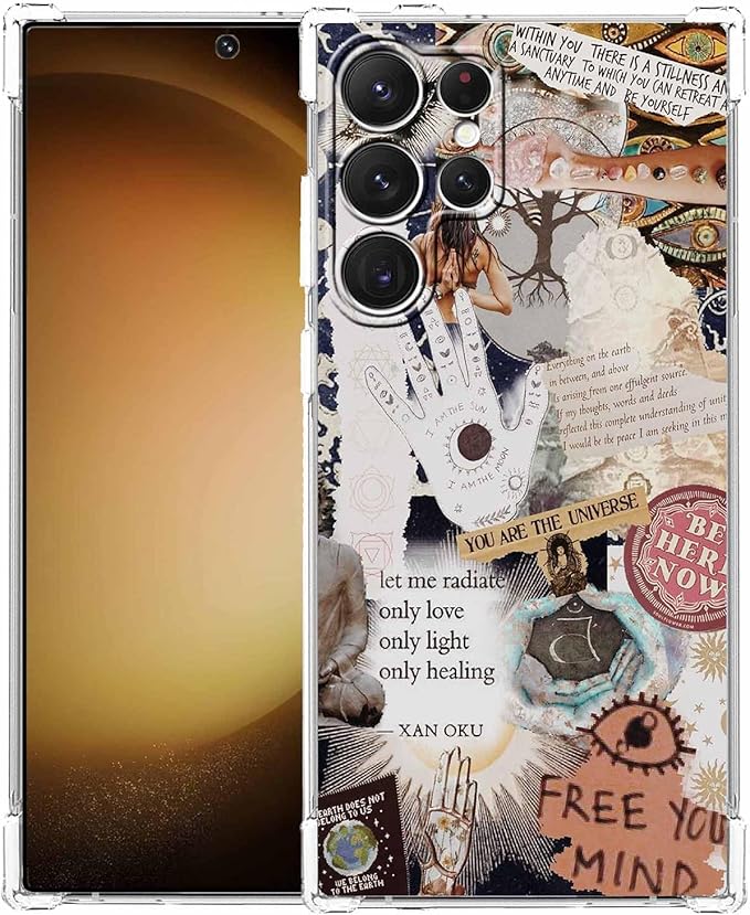 Case for Samsung Galaxy S23 Ultra with Aesthetic Beige Desgin,Spiritual Hippie Quotes Collage,Clear Soft TPU Protective Case,6.8"(Beige,S23U)