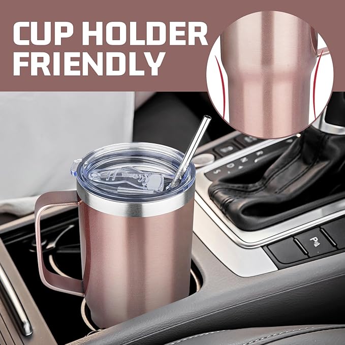 20oz Rose Gold Stainless Steel Insulated Tumbler with Handle, 4 Pack