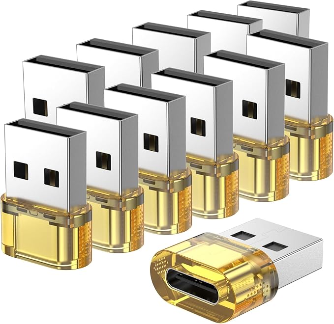 USB A to USB C Adapter 12Packs, USB Male to C Adapter for Charging & OTG Function, USB-A Male to USB-C FemaleAdapter Compatible with iPhone15 Plus Pro Max/Airpods/iPad 9 10 Air 5 Mini 6 (Yellow)